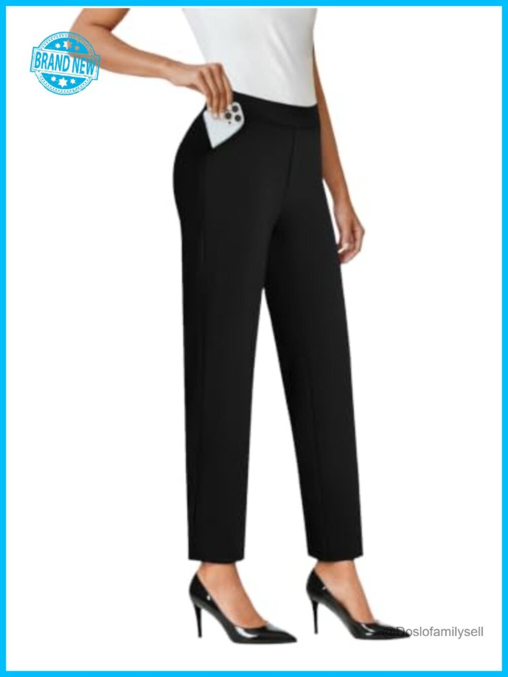 High Waist Ankle Dress Pants Pull On Work Travel Pockets